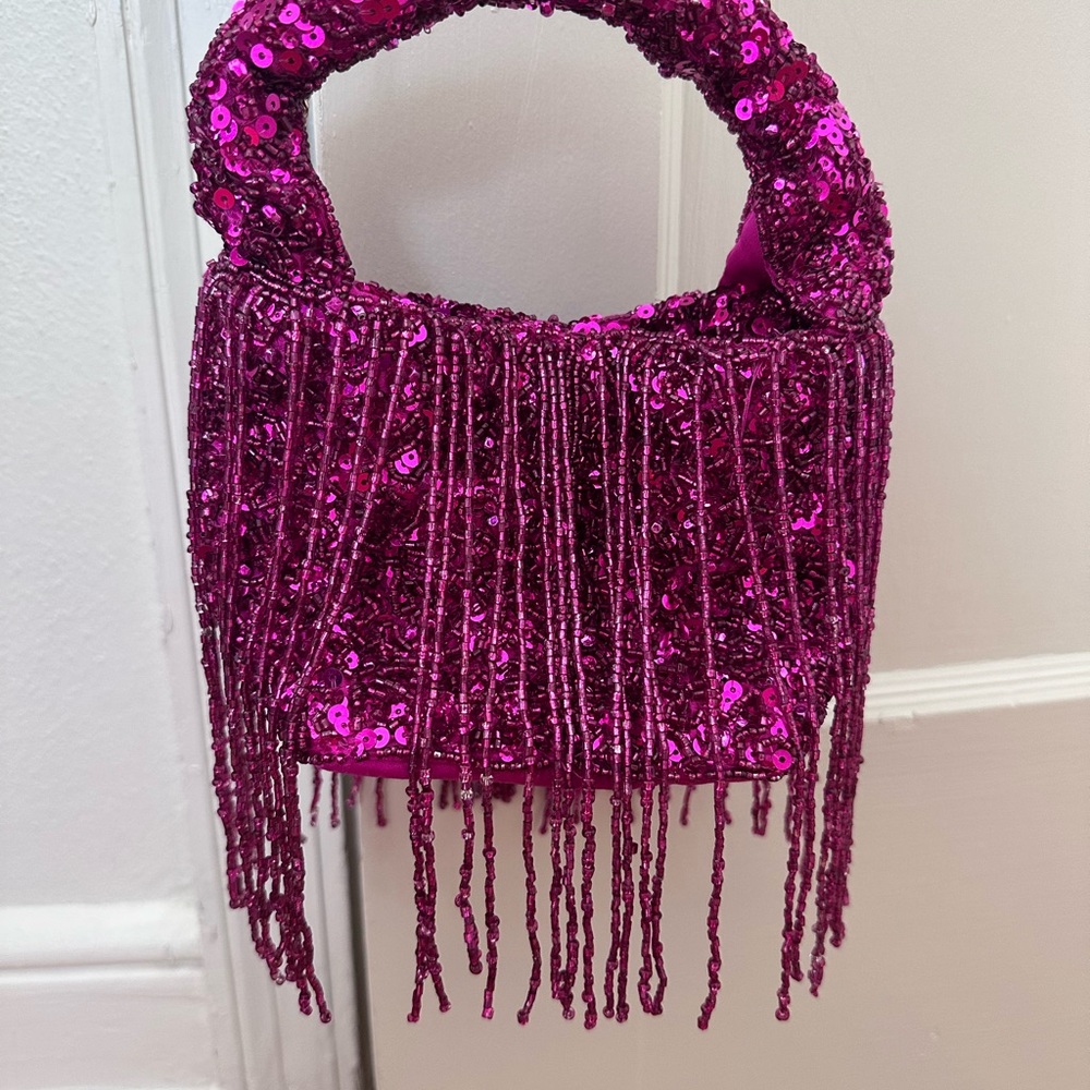 Zara Sequin Fringe Pink Bag